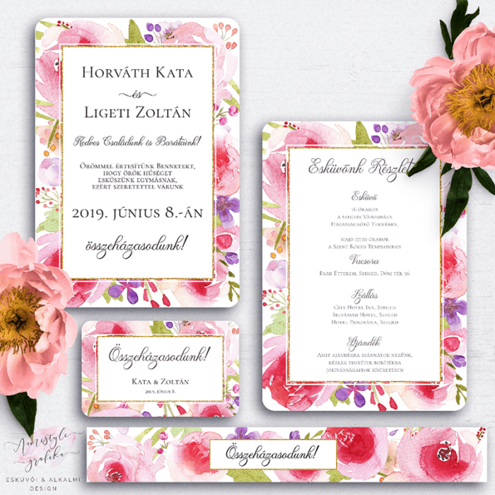Esküvői Meghívó Készlet Vízfestékes Virágokkal Esküvői Meghívó Készlet Vízfestékes Virágokkal