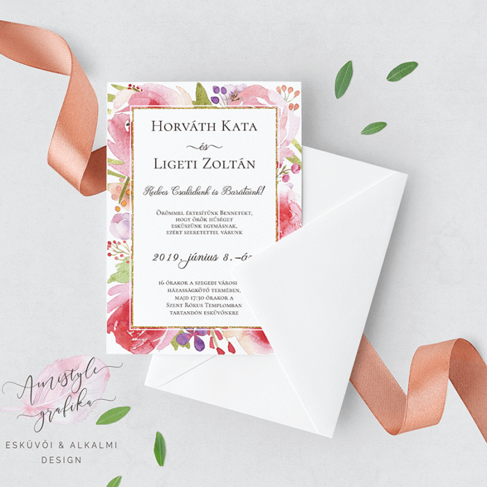 Romantikus Virágos Esküvői Meghívó Romantikus Virágos Esküvői Meghívó