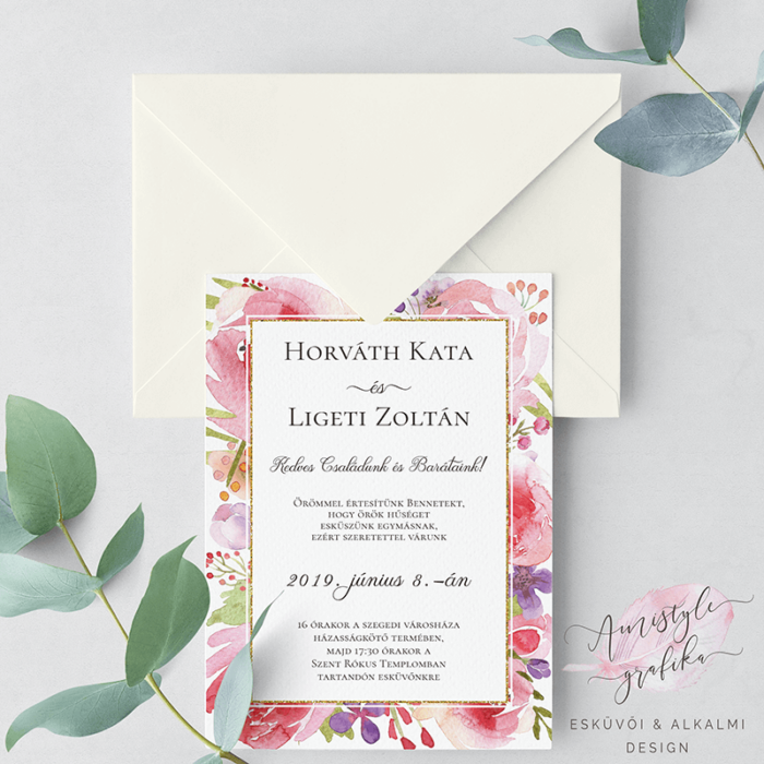 Romantikus Virágos Esküvői Meghívó Romantikus Virágos Esküvői Meghívó