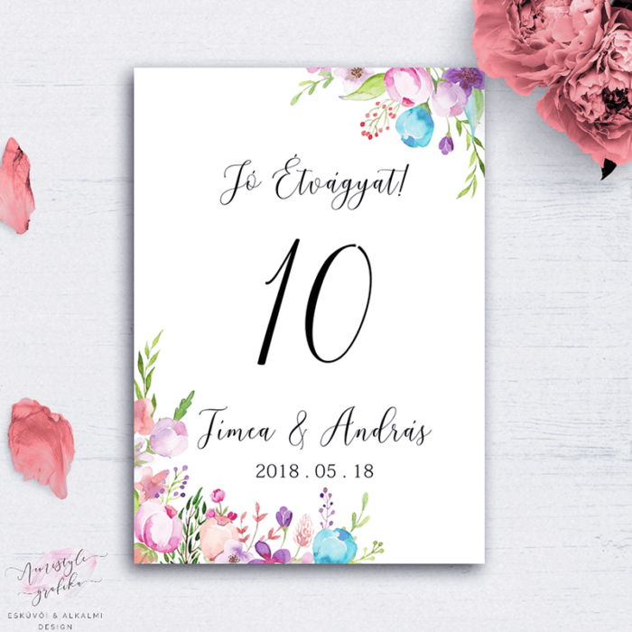 VIntage Virágos Esküvői Asztalszám VIntage Virágos Esküvői Asztalszám