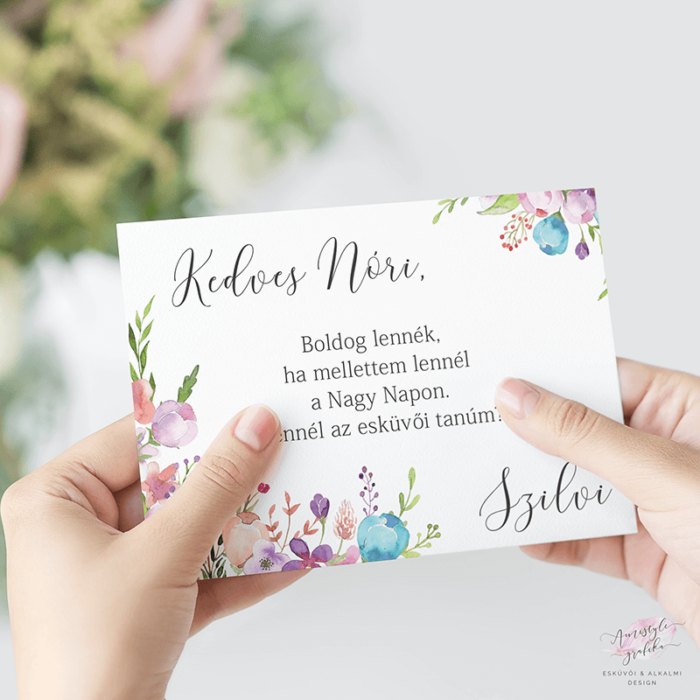 Tanú Felkérő Kártya Festett Színes Virágokkal Tanú Felkérő Kártya Festett Színes Virágokkal