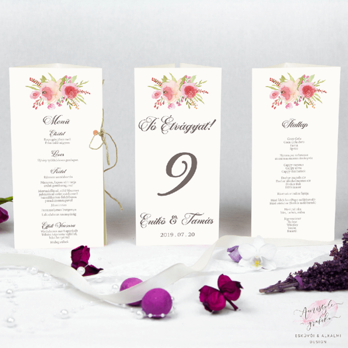 Akvarell Rózsás Háromszög Menükártya Akvarell Rózsás Háromszög Menükártya