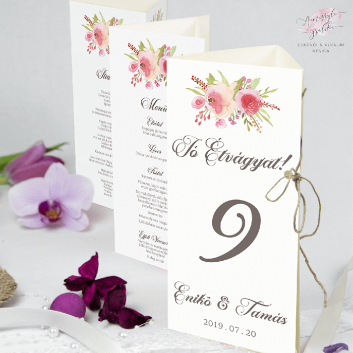 Akvarell Rózsás Háromszög Menükártya Akvarell Rózsás Háromszög Menükártya