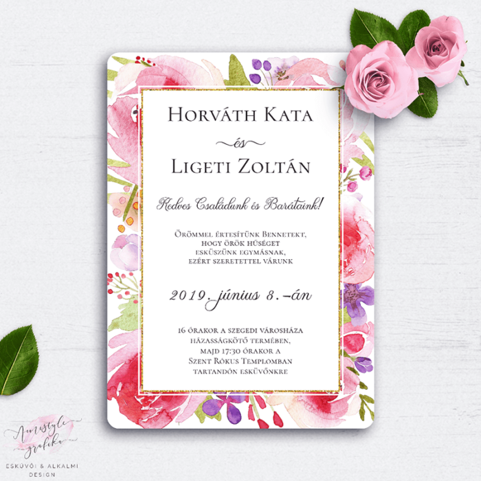 Romantikus Virágos Esküvői Meghívó Romantikus Virágos Esküvői Meghívó