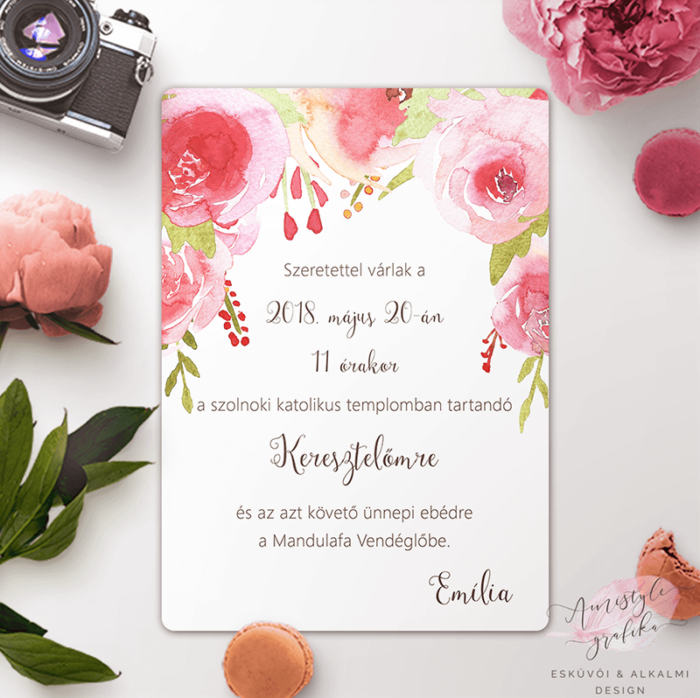 Pink Virágos Kislány Keresztelő Meghívó Pink Virágos Kislány Keresztelő Meghívó