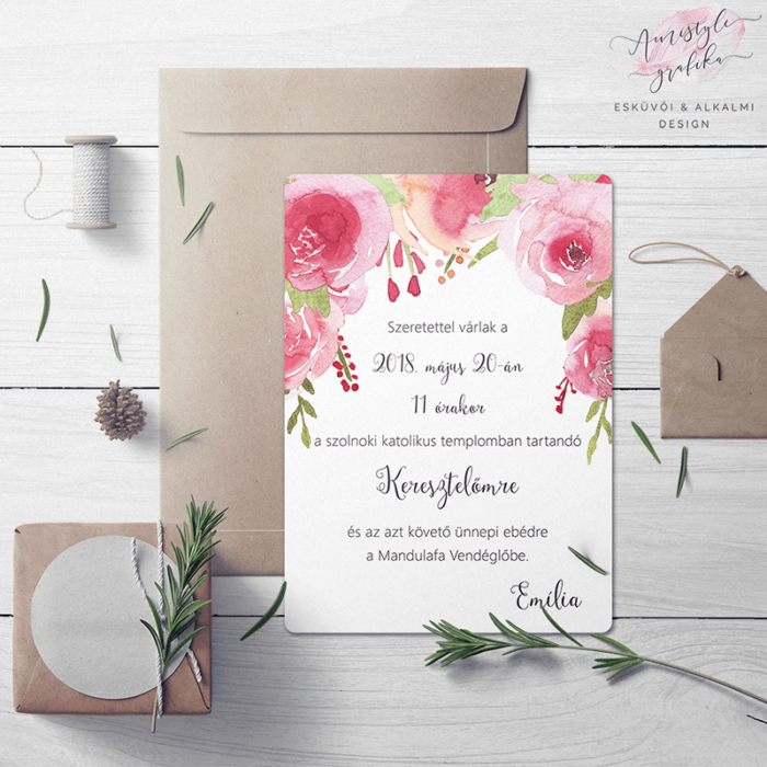 Pink Virágos Kislány Keresztelő Meghívó Pink Virágos Kislány Keresztelő Meghívó