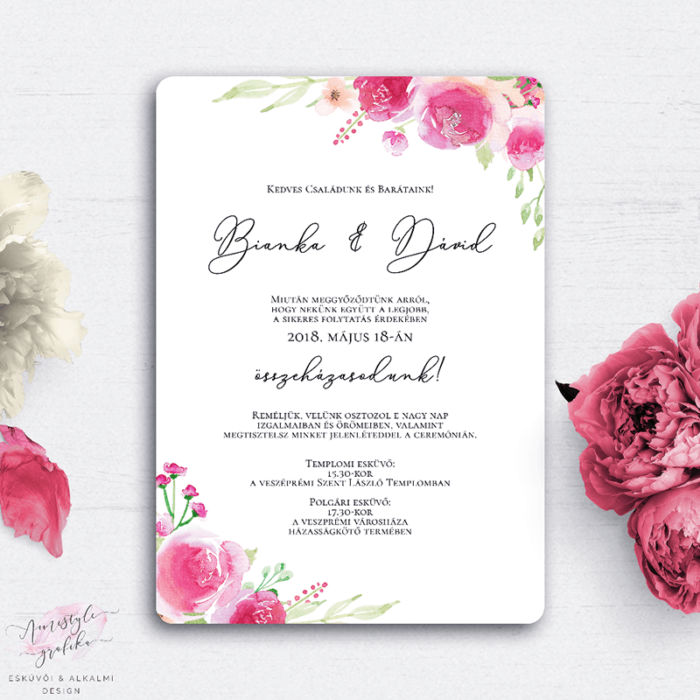Barack és Pink Virágos Esküvői Meghívó Barack és Pink Virágos Esküvői Meghívó