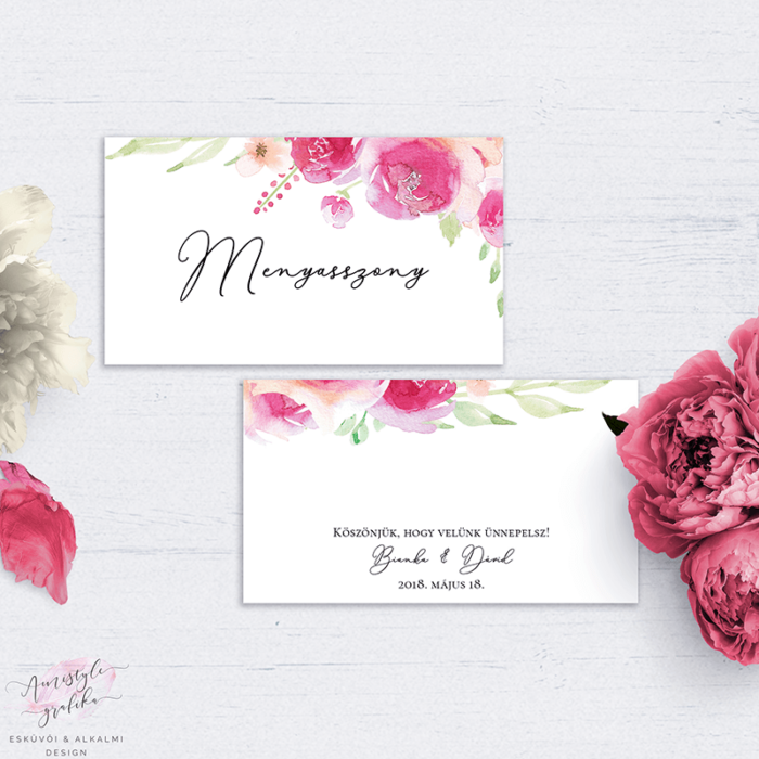 Pink-Barack Akvarell Esküvői Ültetőkártya Pink-Barack Akvarell Esküvői Ültetőkártya