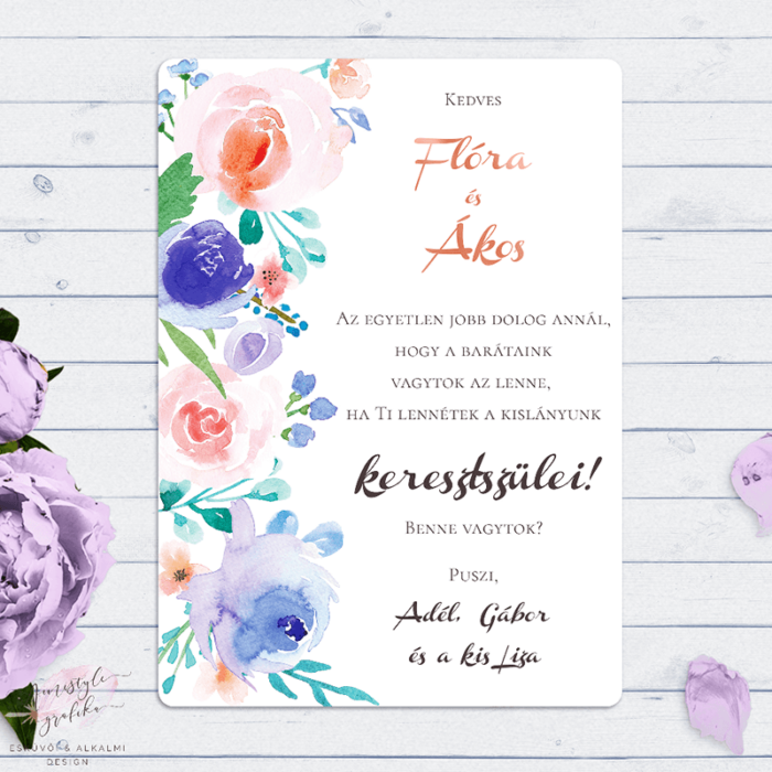 Exkluzív Virágos Keresztszülő Felkérő Lap Exkluzív Virágos Keresztszülő Felkérő Lap