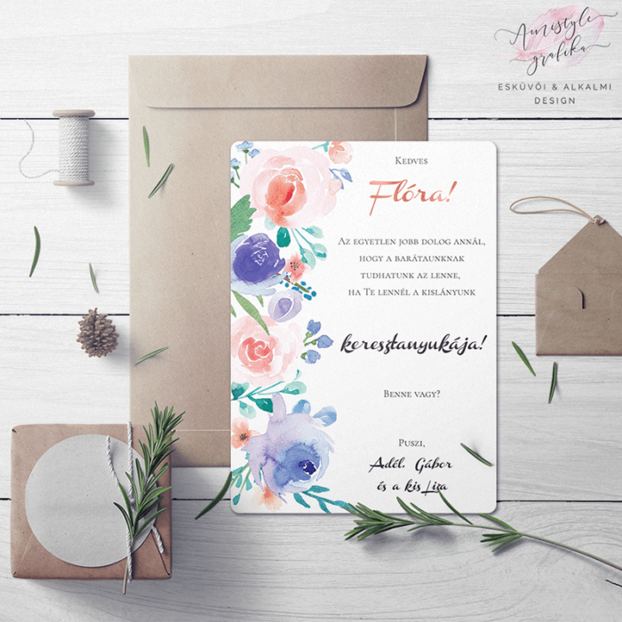 Exkluzív Virágos Keresztszülő Felkérő Lap Exkluzív Virágos Keresztszülő Felkérő Lap