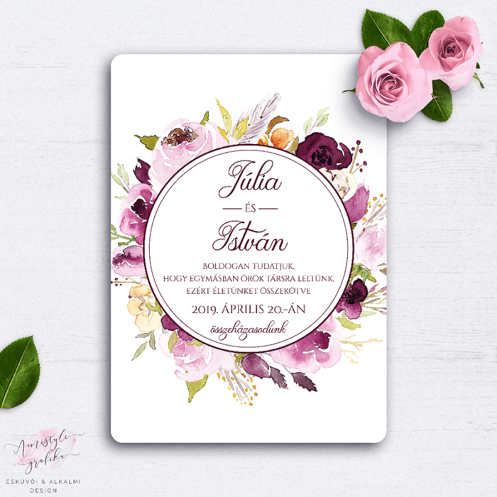 Bordó és Lila Esküvői Meghívó Virágkoszorús Mintával Bordó és Lila Esküvői Meghívó Virágkoszorús Mintával