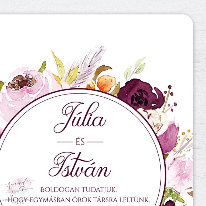 Bordó és Lila Esküvői Meghívó Virágkoszorús Mintával Bordó és Lila Esküvői Meghívó Virágkoszorús Mintával