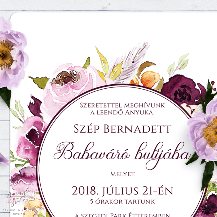 Bordó Virágkoszorús Babaváró Buli Meghívó Bordó Virágkoszorús Babaváró Buli Meghívó