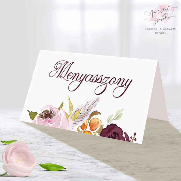 Bordó Virágos Festett Esküvői Ültetőkártya Bordó Virágos Festett Esküvői Ültetőkártya