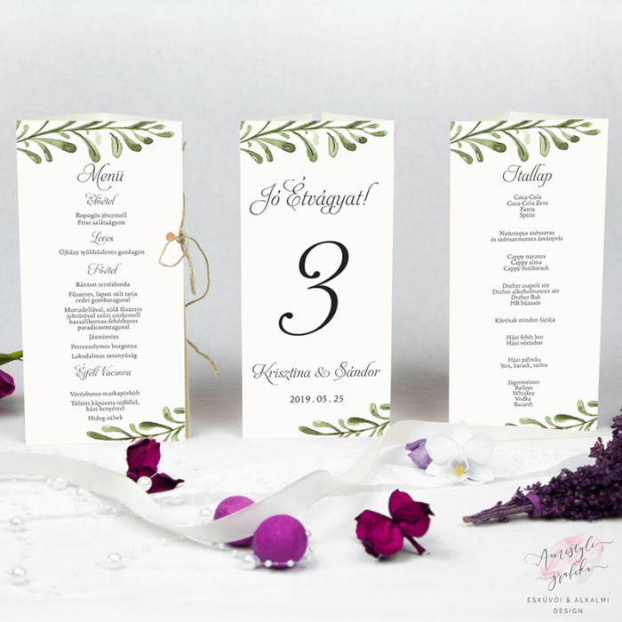 Zöldleveles Rusztikus Esküvői Háromszög Menülap Zöldleveles Rusztikus Esküvői Háromszög Menülap