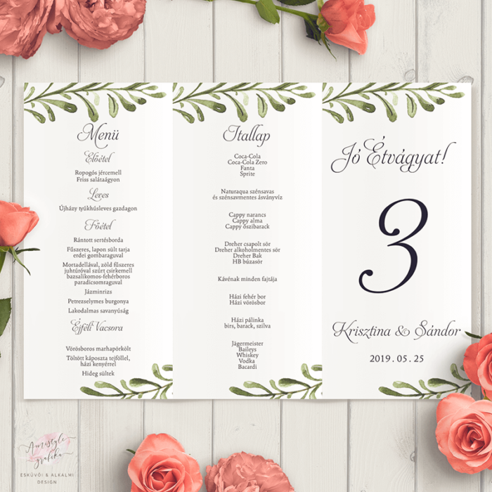 Zöldleveles Rusztikus Esküvői Háromszög Menülap Zöldleveles Rusztikus Esküvői Háromszög Menülap