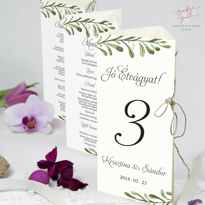 Zöldleveles Rusztikus Esküvői Háromszög Menülap Zöldleveles Rusztikus Esküvői Háromszög Menülap