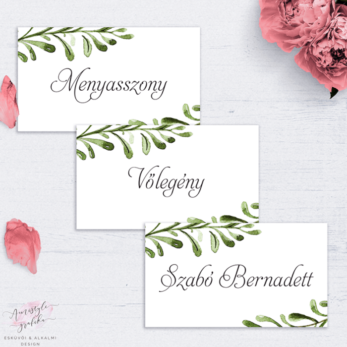 Watercolor Greenery Esküvői Ültetőkártya Watercolor Greenery Esküvői Ültetőkártya