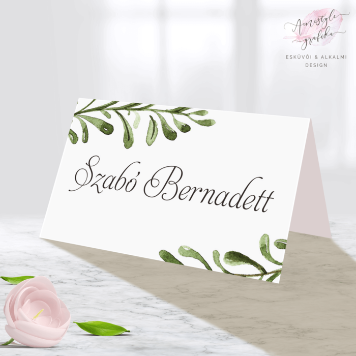 Watercolor Greenery Esküvői Ültetőkártya Watercolor Greenery Esküvői Ültetőkártya