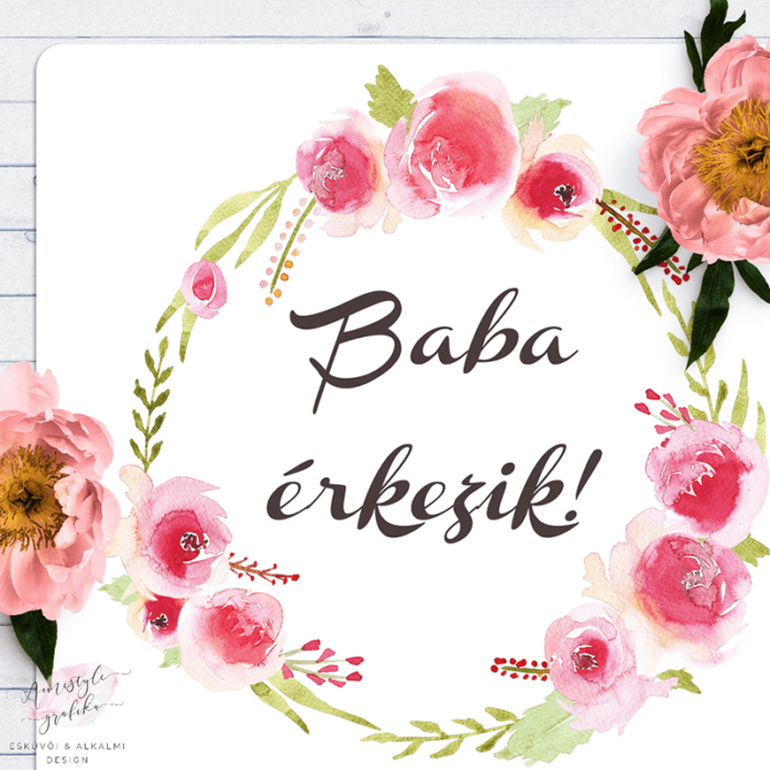Festett Rózsakoszorús Bababejelentő Kártya Festett Rózsakoszorús Bababejelentő Kártya