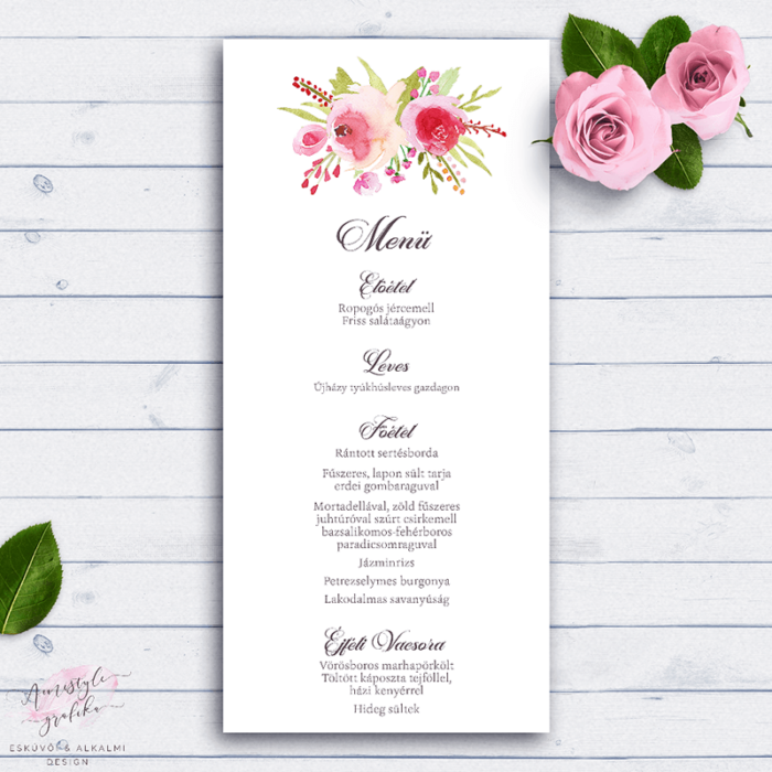Vintage Rózsás Esküvői Menü Lap Vintage Rózsás Esküvői Menü Lap