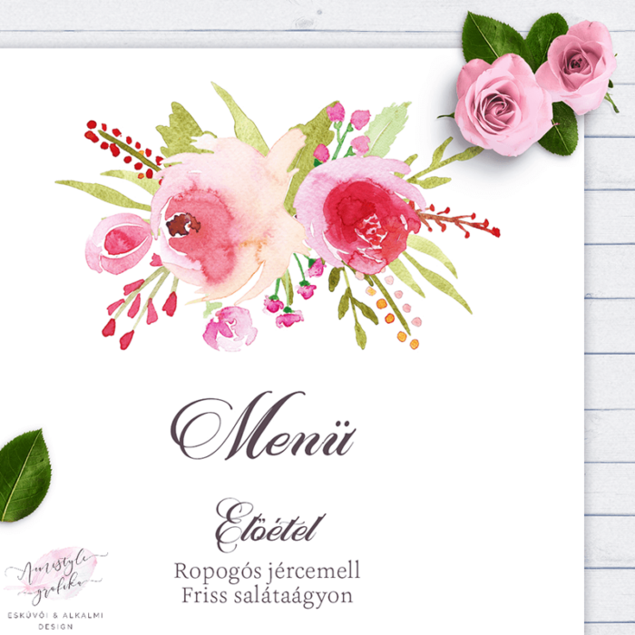 Vintage Rózsás Esküvői Menü Lap Vintage Rózsás Esküvői Menü Lap