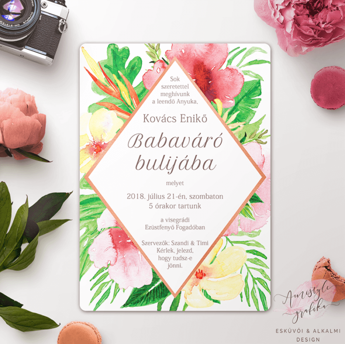 Egzotikus Trópusi Mintás Babaváró Buli Meghívó Egzotikus Trópusi Mintás Babaváró Buli Meghívó