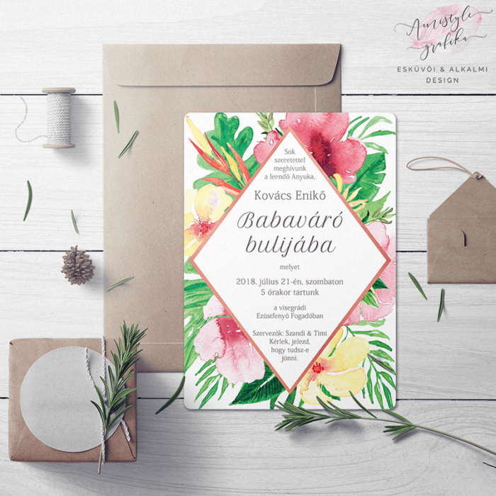Egzotikus Trópusi Mintás Babaváró Buli Meghívó Egzotikus Trópusi Mintás Babaváró Buli Meghívó
