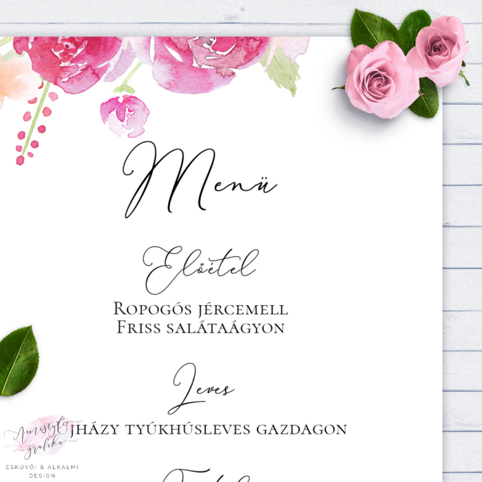 Pink Barack Rózsás Esküvői Menü Kártya Pink Barack Rózsás Esküvői Menü Kártya