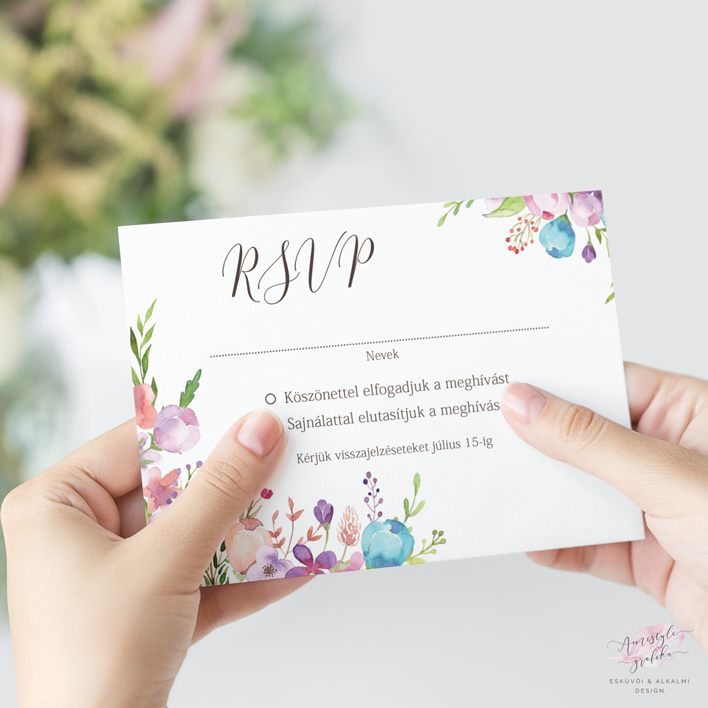 Virágos Esküvői RSVP Válaszkártya