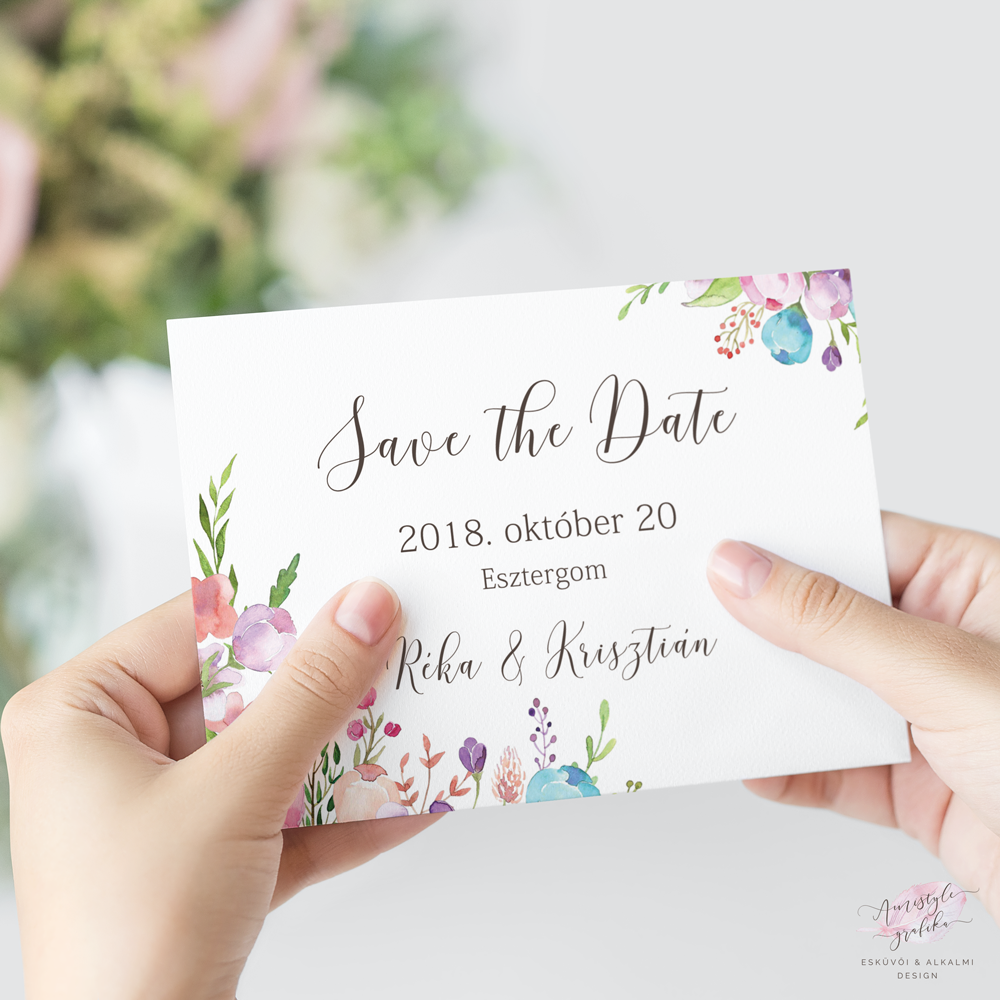 Virágos Esküvői Save the Date Értesítő Kártya