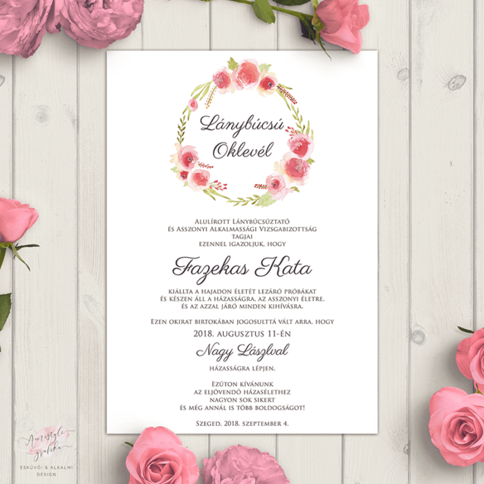 Rózsakoszorús Lánybúcsú Oklevél Rózsakoszorús Lánybúcsú Oklevél