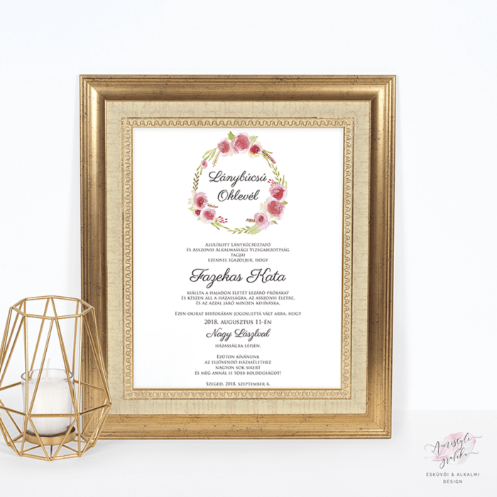 Rózsakoszorús Lánybúcsú Oklevél Rózsakoszorús Lánybúcsú Oklevél