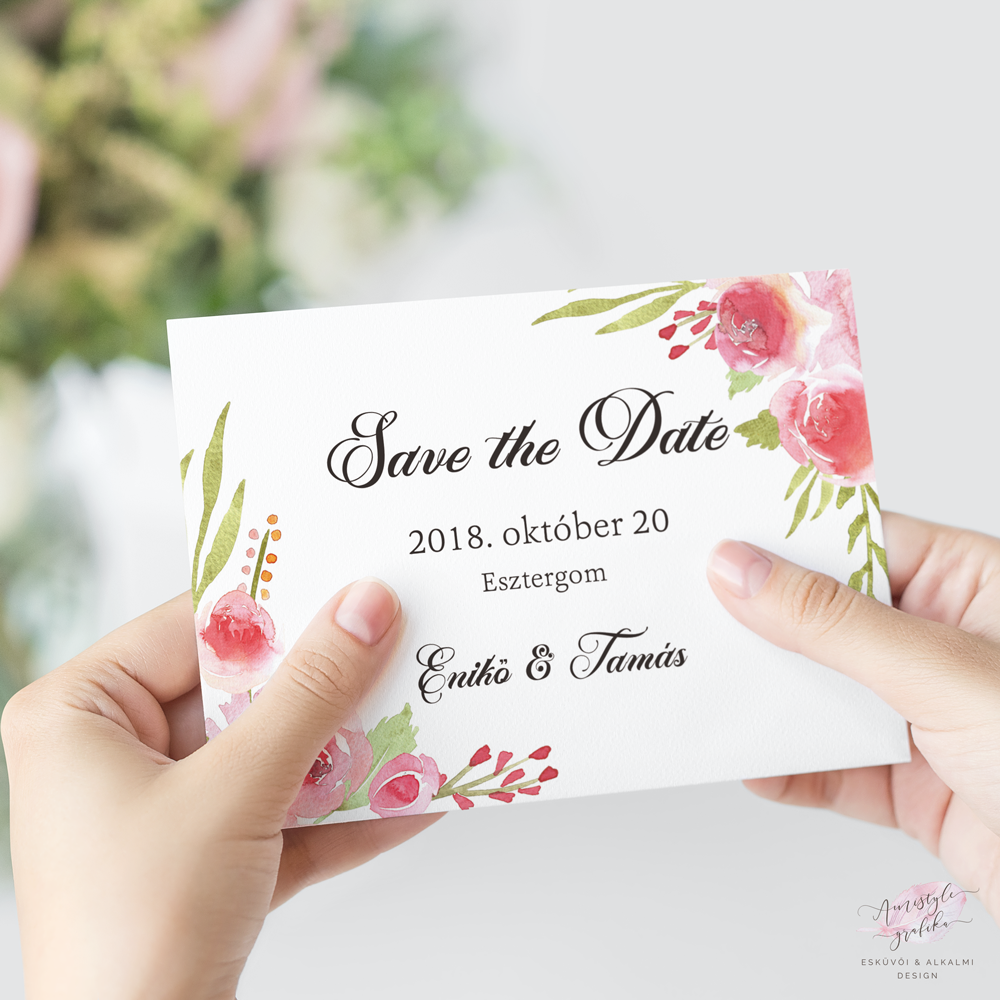 Rózsás Esküvői Save the Date Értesítő Kártya