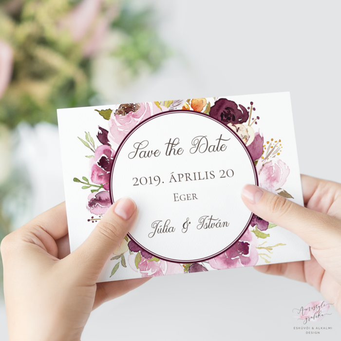 Bordó Virágos Esküvői Save the Date Értesítő Lap Bordó Virágos Esküvői Save the Date Értesítő Lap