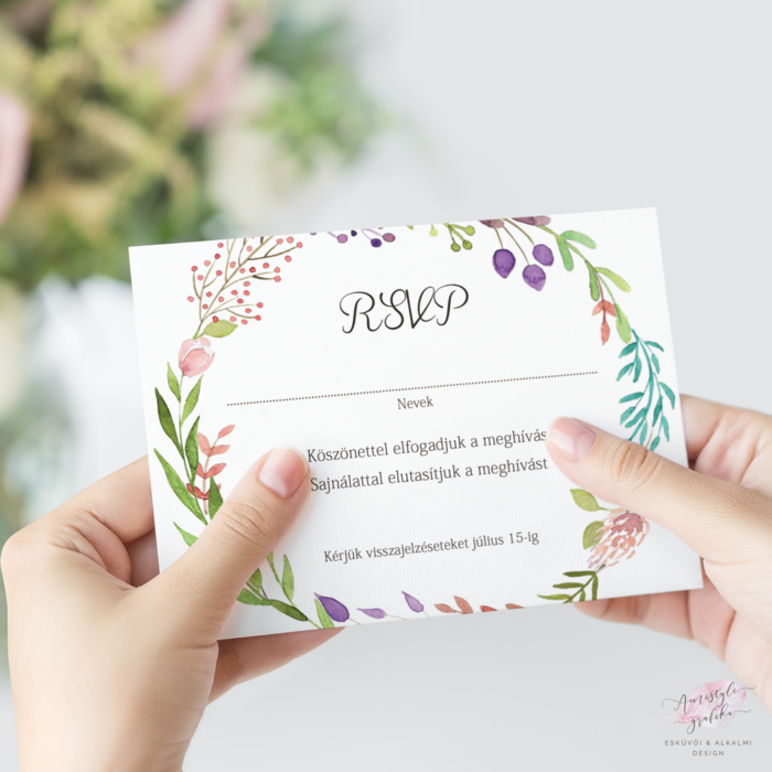 Akvarell Virágos Esküvői RSVP Válaszkártya Akvarell Virágos Esküvői RSVP Válaszkártya