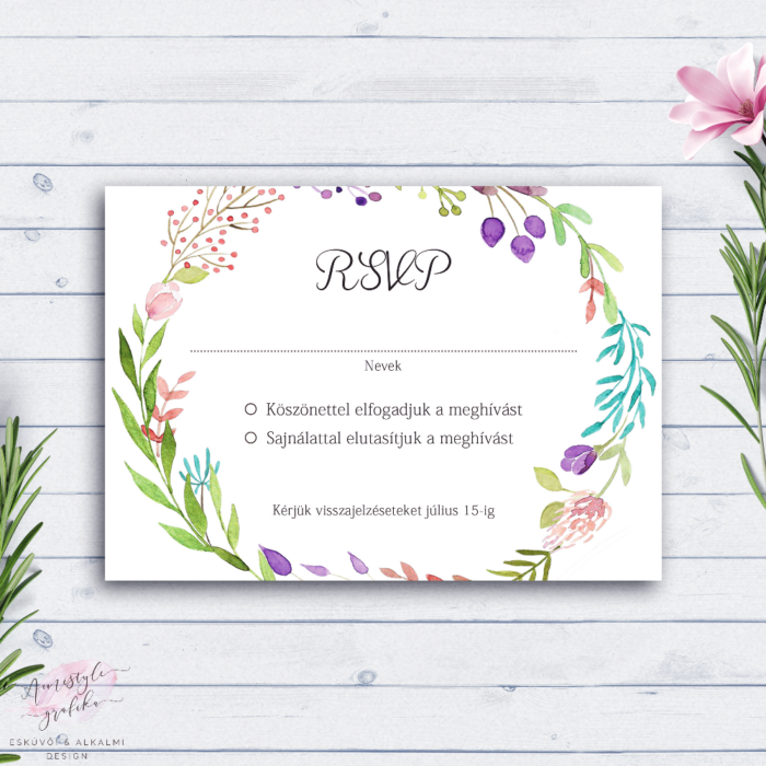 Akvarell Virágos Esküvői RSVP Válaszkártya Akvarell Virágos Esküvői RSVP Válaszkártya