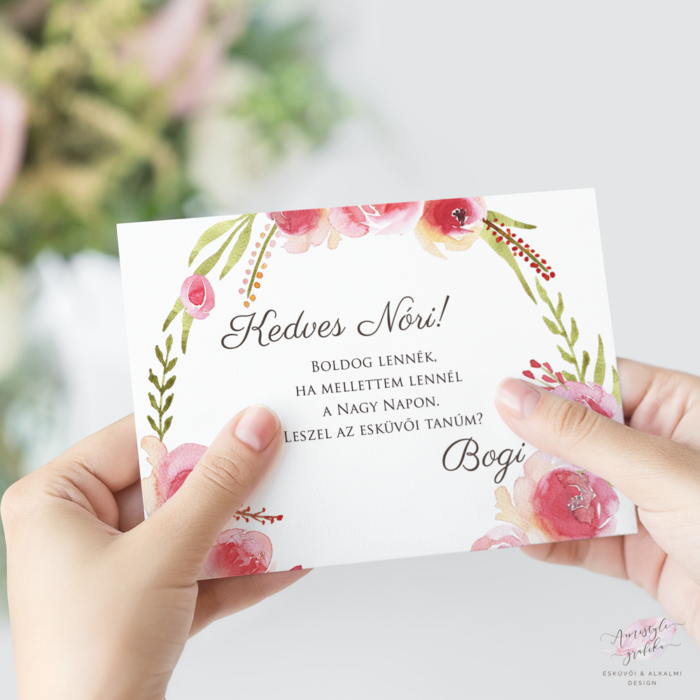 Watercolor Rózsás Esküvői Tanú Felkérő Kártya Watercolor Rózsás Esküvői Tanú Felkérő Kártya