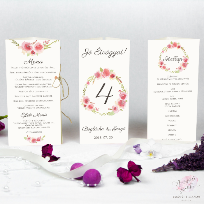 Festett Rózsakoszorús Esküvői Háromszög Menü Festett Rózsakoszorús Esküvői Háromszög Menü