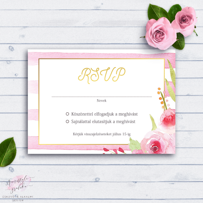 Vízfestékes Pink Csíkos Esküvői RSVP Válaszkártya Vízfestékes Pink Csíkos Esküvői RSVP Válaszkártya