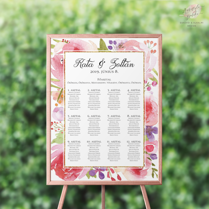 Akvarell Virágos Esküvői Ültetési Rend Akvarell Virágos Esküvői Ültetési Rend