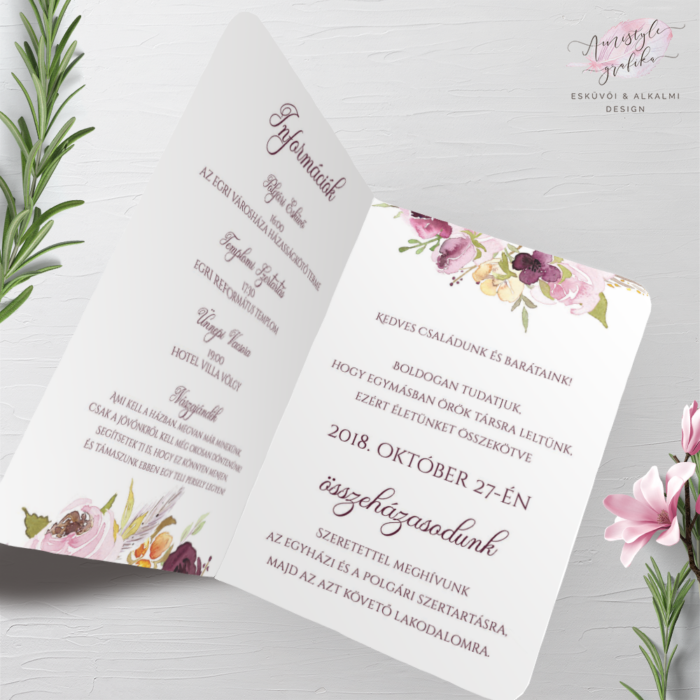 Vízfestékes Burgundy Hajtott Esküvői Meghívó Vízfestékes Burgundy Hajtott Esküvői Meghívó