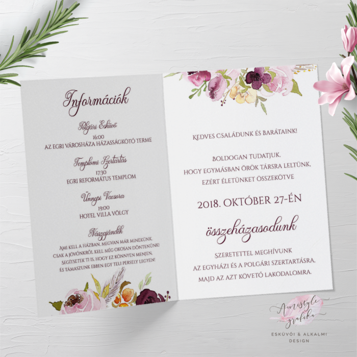 Vízfestékes Burgundy Hajtott Esküvői Meghívó Vízfestékes Burgundy Hajtott Esküvői Meghívó