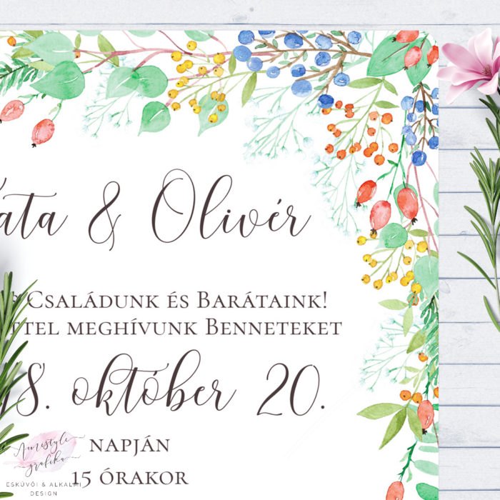 Őszi Bogyós Festett Esküvői Meghívó Őszi Bogyós Festett Esküvői Meghívó