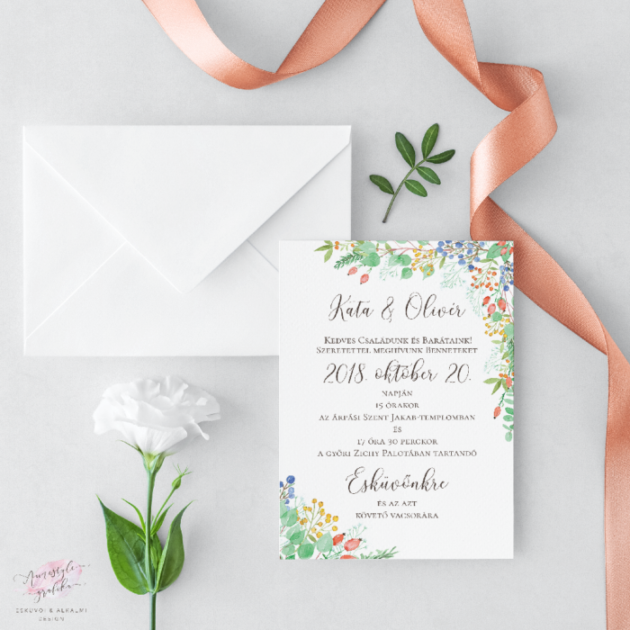 Őszi Bogyós Festett Esküvői Meghívó Őszi Bogyós Festett Esküvői Meghívó