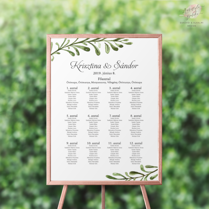 Esküvői Ültetési Rend Greenery Grafikával Esküvői Ültetési Rend Greenery Grafikával