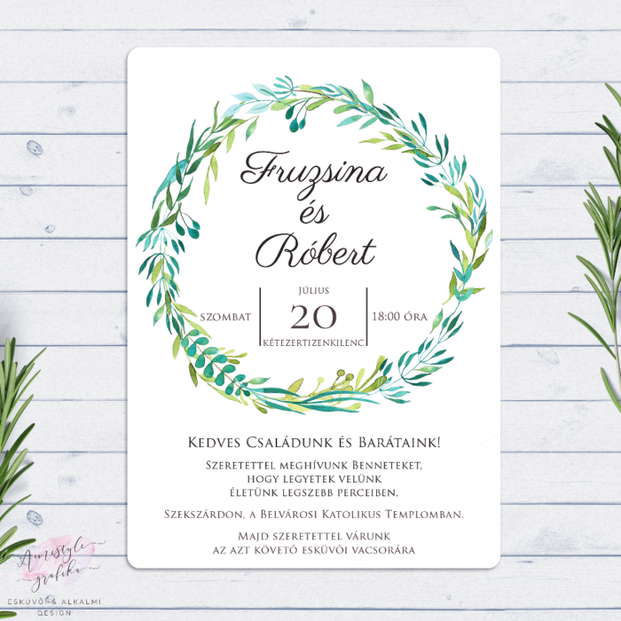 Greenery Koszorús Esküvői Meghívó Greenery Koszorús Esküvői Meghívó
