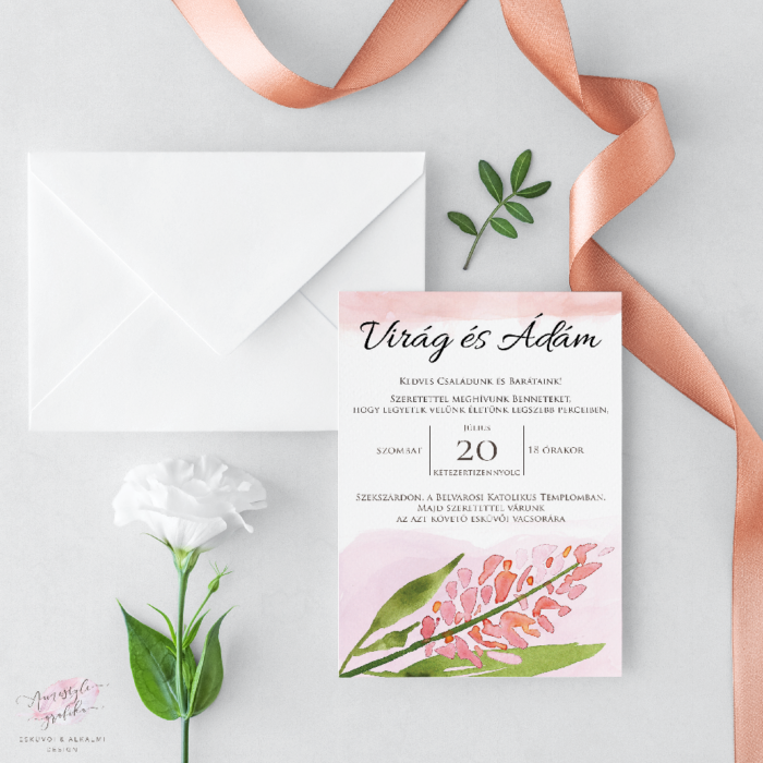 Pink Akácvirágos Festett Esküvői Meghívó Pink Akácvirágos Festett Esküvői Meghívó