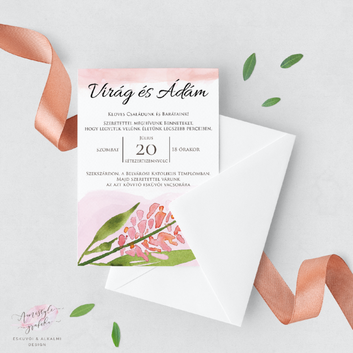 Pink Akácvirágos Festett Esküvői Meghívó Pink Akácvirágos Festett Esküvői Meghívó