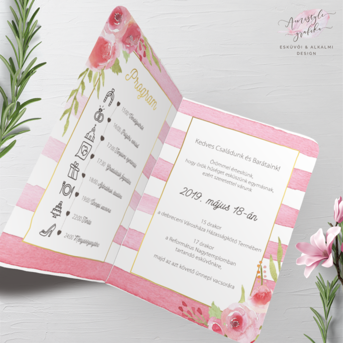 Pink Csíkos Akvarell Hajtott Esküvői Meghívó Pink Csíkos Akvarell Hajtott Esküvői Meghívó